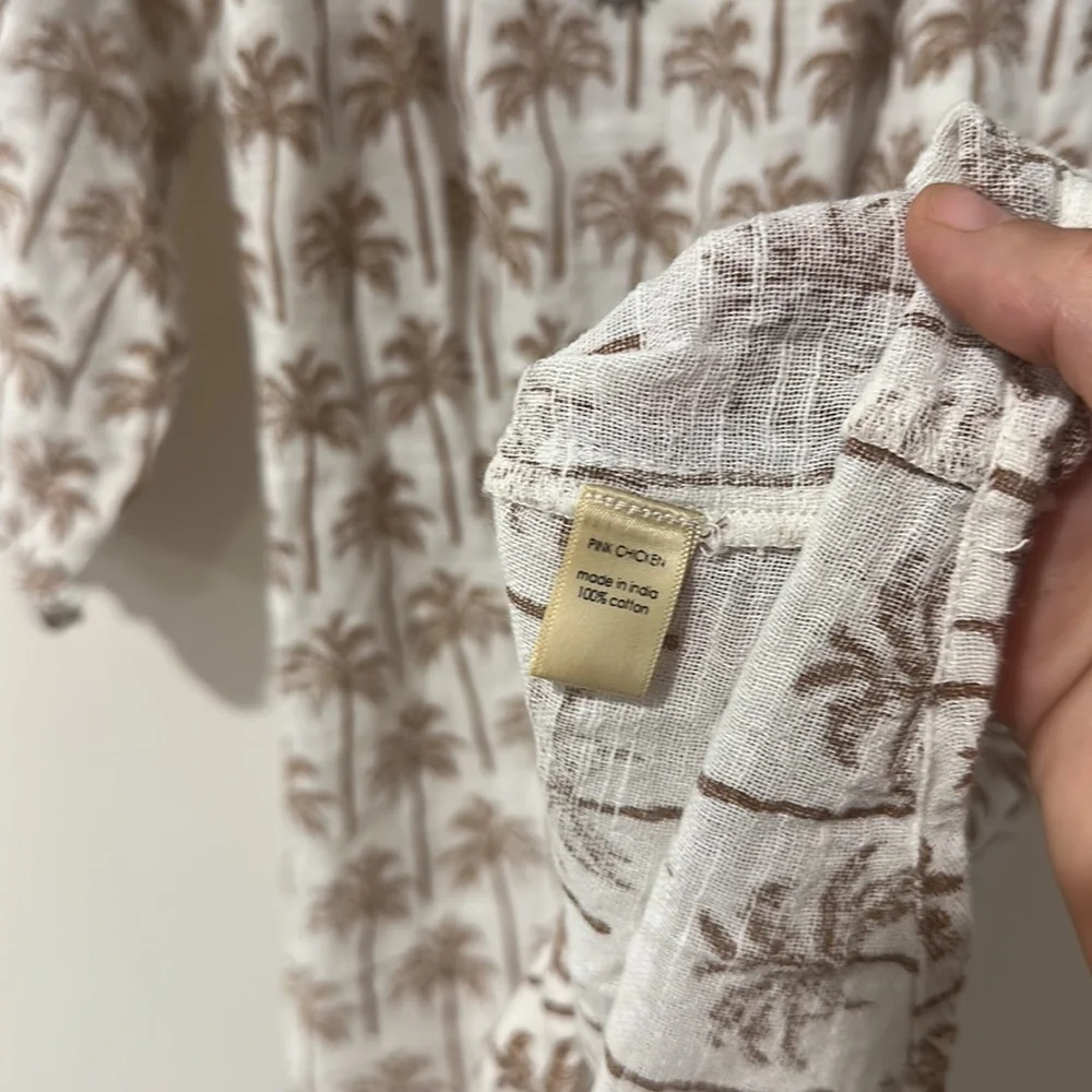 • Pink Chicken • Girls Ava Palm Tree Print Dress Long Sleeves White Brown 12 - Picture 4 of 5